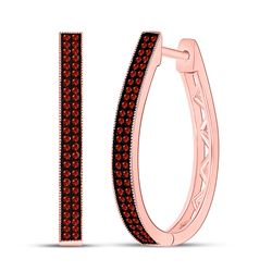 Round Red Color Enhanced Diamond Hoop Earrings 1/3 Cttw 10kt Rose Gold