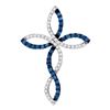 Image 1 : Blue Color Enhanced Diamond Cross Crucifix Pendant 1/3 Cttw 10k White Gold