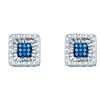 Image 1 : Round Blue Color Enhanced Diamond Square Stud Earrings 1/2 Cttw 10kt White Gold