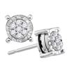 Image 1 : Diamond Flower Cluster Screwback Earrings 1/8 Cttw 10kt White Gold