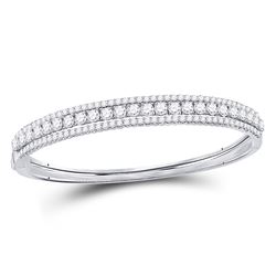 Diamond 3-Row Bangle Bracelet 5.00 Cttw 14kt White Gold