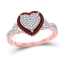 Round Red Color Enhanced Diamond Heart Cluster Ring 1/6 Cttw 10kt Rose Gold