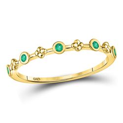 Round Emerald Dot Flower Stackable Band Ring 1/12 Cttw 10kt Yellow Gold