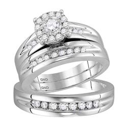 His & Hers  Diamond Solitaire Matching Bridal Wedding Ring Band Set 5/8 Cttw 10kt White Gold