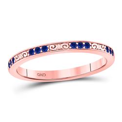 Round Blue Sapphire Flourished Stackable Band Ring 1/6 Cttw 10kt Rose Gold
