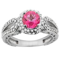 1.50 CTW Pink Topaz & Diamond Ring 14K White Gold - REF-86M9K