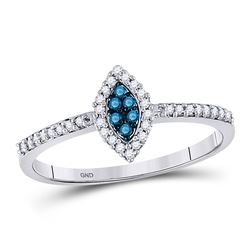 Round Blue Color Enhanced Diamond Cluster Ring 1/5 Cttw 10kt White Gold