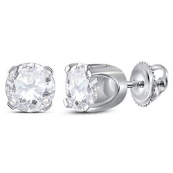 Unisex Diamond Solitaire Stud Earrings 1-3/8 Cttw 14kt White Gold