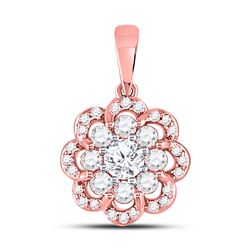 Diamond Flower Halo Cluster Pendant 1/2 Cttw 10kt Two-tone Gold