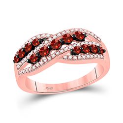 Round Red Color Enhanced Diamond Crossover Fashion Ring 5/8 Cttw 10kt Rose Gold