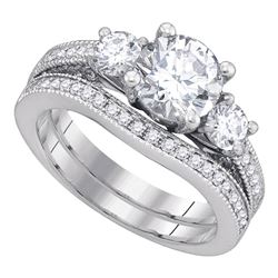 Diamond Bridal Wedding Engagement Ring Band Set 2-1/2 Cttw 14kt White Gold