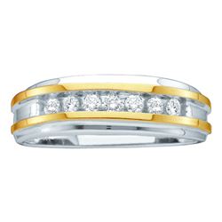 Mens Round Channel-set Diamond Wedding Band 1/4 Cttw 14kt White Two-tone Gold