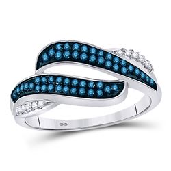 Round Blue Color Enhanced Diamond Bypass Double Row Band 1/3 Cttw 10kt White Gold