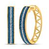 Image 1 : Round Blue Color Enhanced Diamond Hoop Earrings 1/2 Cttw 10kt Yellow Gold