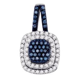 Round Blue Color Enhanced Diamond Square Cluster Pendant 1/2 Cttw 10kt White Gold