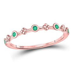 Round Emerald Dot Flower Stackable Band Ring 1/12 Cttw 10kt Rose Gold
