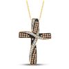 Image 1 : Round Brown Diamond Bound Cross Pendant 1/2 Cttw 14kt Yellow Gold