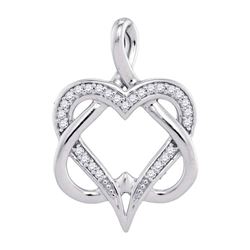 Diamond Double Heart Locked Pendant 1/10 Cttw 10k White Gold