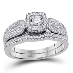 Diamond Square Halo Bridal Wedding Engagement Ring Band Set 1/3 Cttw 10kt White Gold