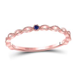Round Blue Sapphire Milgrain Stackable Band Ring .01 Cttw 10kt Rose Gold