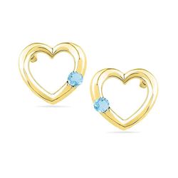 Round Lab-Created Blue Topaz Heart Earrings 1/8 Cttw 10kt Yellow Gold