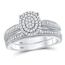 Diamond Oval Bridal Wedding Engagement Ring Band Set 1/3 Cttw 10kt White Gold