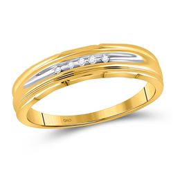 Mens Round Channel-set Diamond Wedding Band 1/20 Cttw 10kt Yellow Two-tone Gold