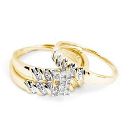 His & Hers Diamond Cluster Matching Bridal Wedding Ring Band Set 1/10 Cttw 14kt Yellow Gold