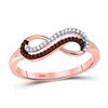 Image 1 : Round Red Color Enhanced Diamond Infinity Ring 1/10 Cttw 10kt Rose Gold