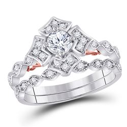 Diamond Bridal Wedding Engagement Ring Band Set 3/4 Cttw 14kt Two-tone Gold