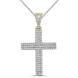 Mens Diamond Cross Religious Charm Pendant 1/3 Cttw 10kt Yellow Gold