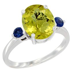 2.64 CTW Lemon Quartz & Blue Sapphire Ring 14K White Gold - REF-31M4K