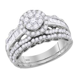 Diamond Cluster Bridal Wedding Engagement Ring Band Set 1-1/2 Cttw 14kt White Gold