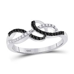 Round Black Color Enhanced Diamond Woven Strand Band Ring 1/5 Cttw 10kt White Gold