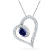 Image 1 : Oval Lab-Created Blue Sapphire Heart Outline Pendant 3/4 Cttw 10kt White Gold