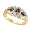 Image 1 : Round Brown Diamond Cluster Ring 1/3 Cttw 10kt Yellow Gold