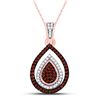 Image 1 : Round Red Color Enhanced Diamond Teardrop Frame Cluster Pendant 1/4 Cttw 10kt Rose Gold