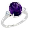 Image 1 : 2.60 CTW Amethyst & Diamond Ring 10K White Gold - REF-62M2A