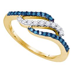 Round Blue Color Enhanced Diamond Band Ring 1/3 Cttw 10kt Yellow Gold
