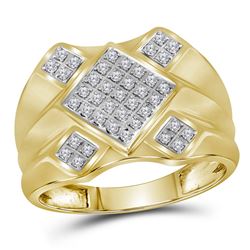 Mens Diamond Diagonal Square Cluster Ring 1/3 Cttw 10kt Yellow Gold