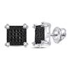 Image 1 : Round Black Color Enhanced Diamond Square Cluster Earrings 1/4 Cttw 10kt White Gold
