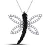 Image 1 : Black Color Enhanced Diamond Dragonfly Insect Bug Flying Pendant 1/2 Cttw 10k White Gold