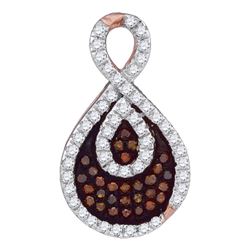 Round Red Color Enhanced Diamond Teardrop Pendant 1/4 Cttw 14kt Rose Gold