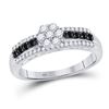 Image 1 : Round Black Color Enhanced Diamond Cluster Ring 1/2 Cttw 10kt White Gold