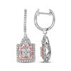 Image 1 : Round Pink Diamond Square Cluster Dangle Earrings 1.00 Cttw 14kt White Gold