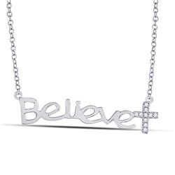 Diamond Believe Cross Necklace 1/20 Cttw 10kt White Gold