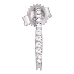 Round Pave-set Diamond Single Row Screwback Hoop Earrings 1/4 Cttw 14kt White Gold