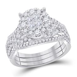 Diamond Bridal Wedding Engagement Ring Band Set 1-1/2 Cttw 14kt White Gold