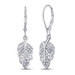 Diamond Dangle Leaf Leaves Wire Earrings 1/20 Cttw 10kt White Gold