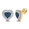 Image 1 : Round Blue Color Enhanced Diamond Heart Screwback Earrings 3/8 Cttw 10kt Yellow Gold